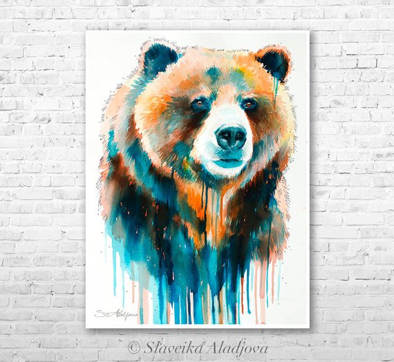 570x524 Grizzly Bear Watercolor Painting Print By Slaveika Aladjova Etsy - Grizzly Bear Watercolor