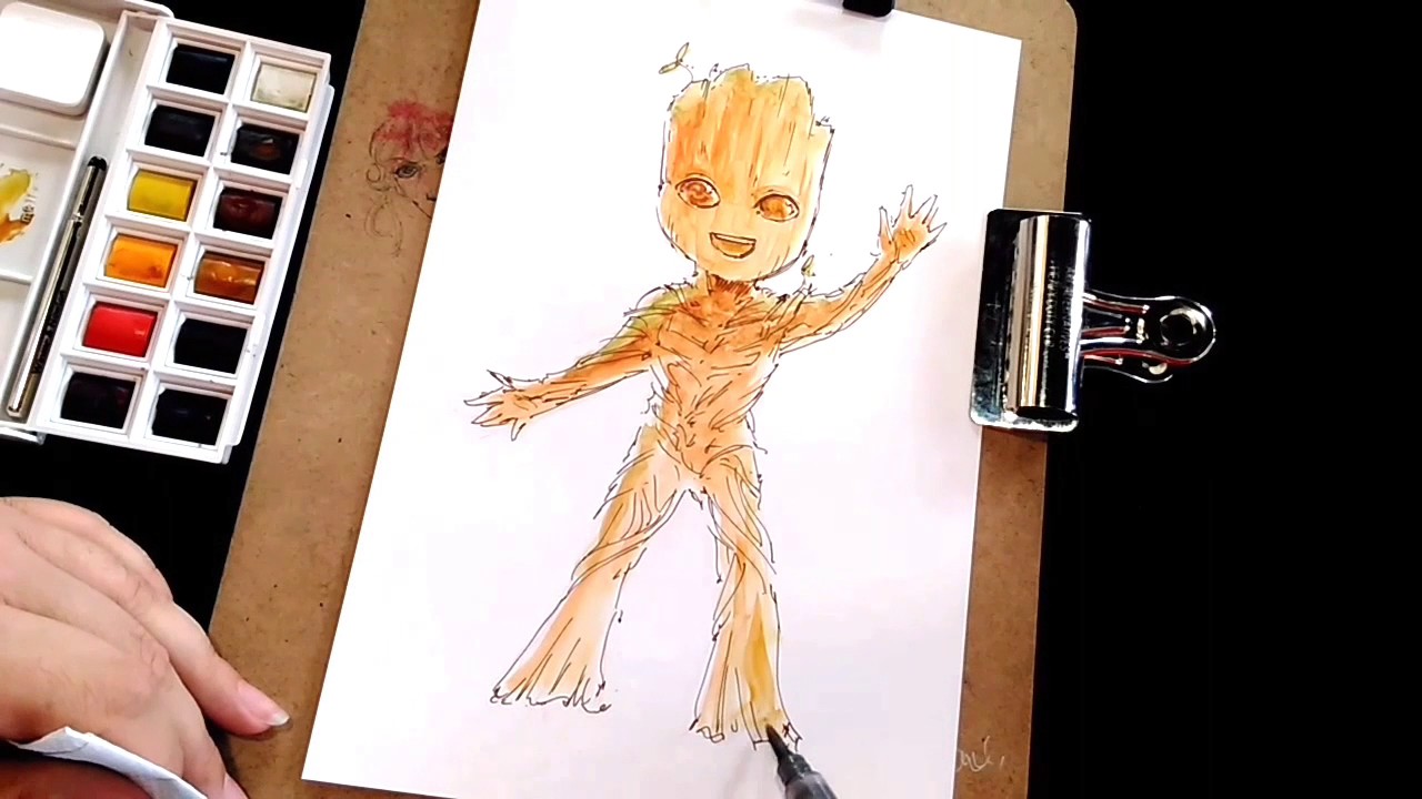 1280x720 Baby Groot Watercolor Speedpaint (Part 1) - Groot Watercolor