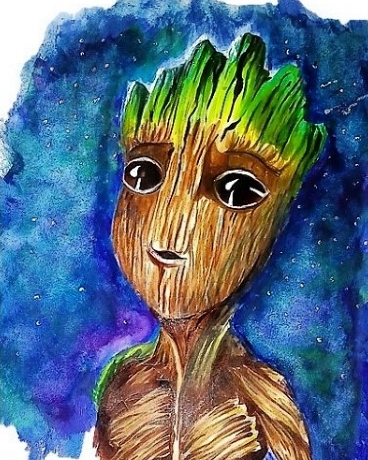 735x919 Baby Groot Watercolor, Copics And Pencil, A4 Fanart - Groot Watercolor