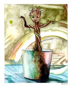 235x284 Dancing Baby Groot Watercolor Style Painting Print By Nicolesloan - Groot Watercolor