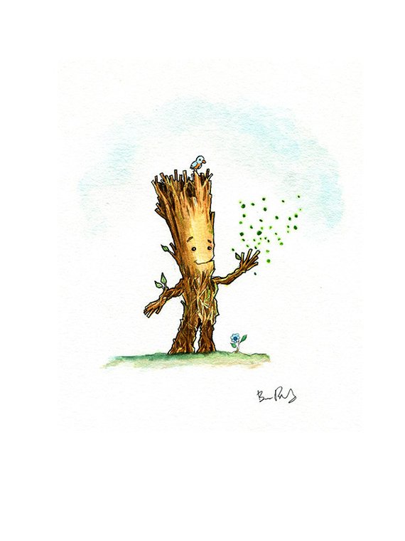 570x760 I Am Groot Watercolor Print Etsy - Groot Watercolor