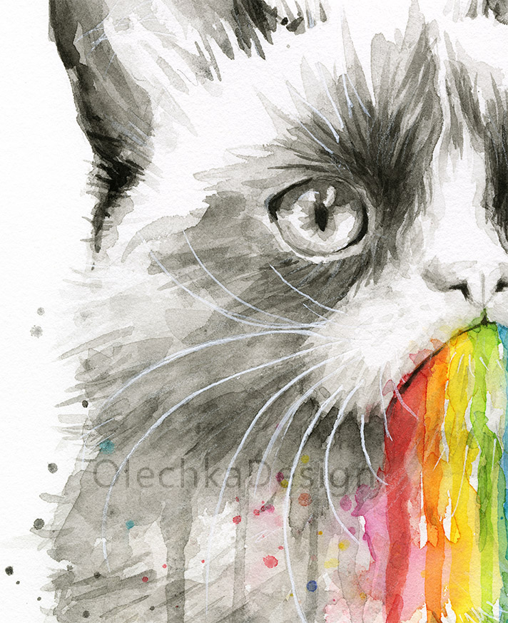 712x874 Grumpy Cat Rainbow Watercolor Olechka Design - Grumpy Cat Watercolor