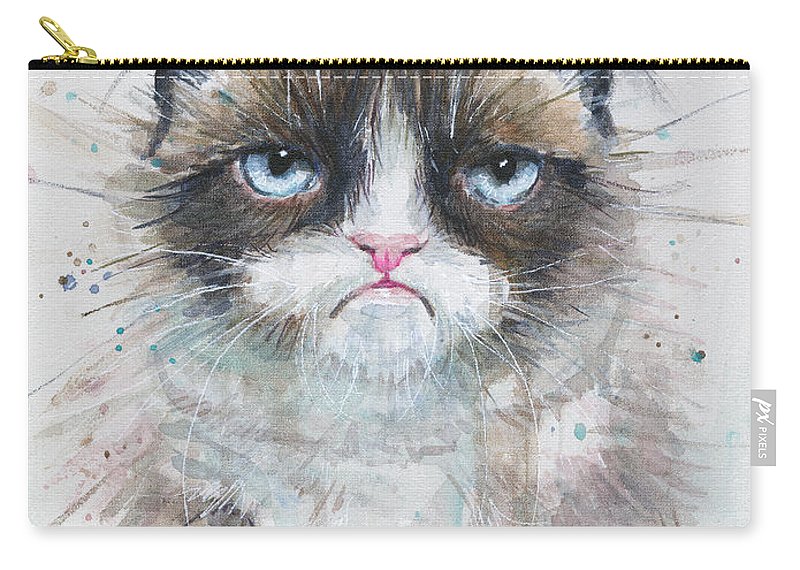 800x570 Grumpy Cat Watercolor Painting Carry All Pouch For Sale By Olga - Grumpy Cat Watercolor