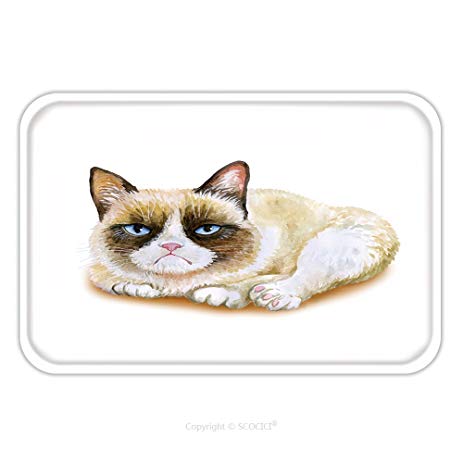 463x463 Flannel Microfiber Non Slip Rubber Backing Soft - Grumpy Cat Watercolor