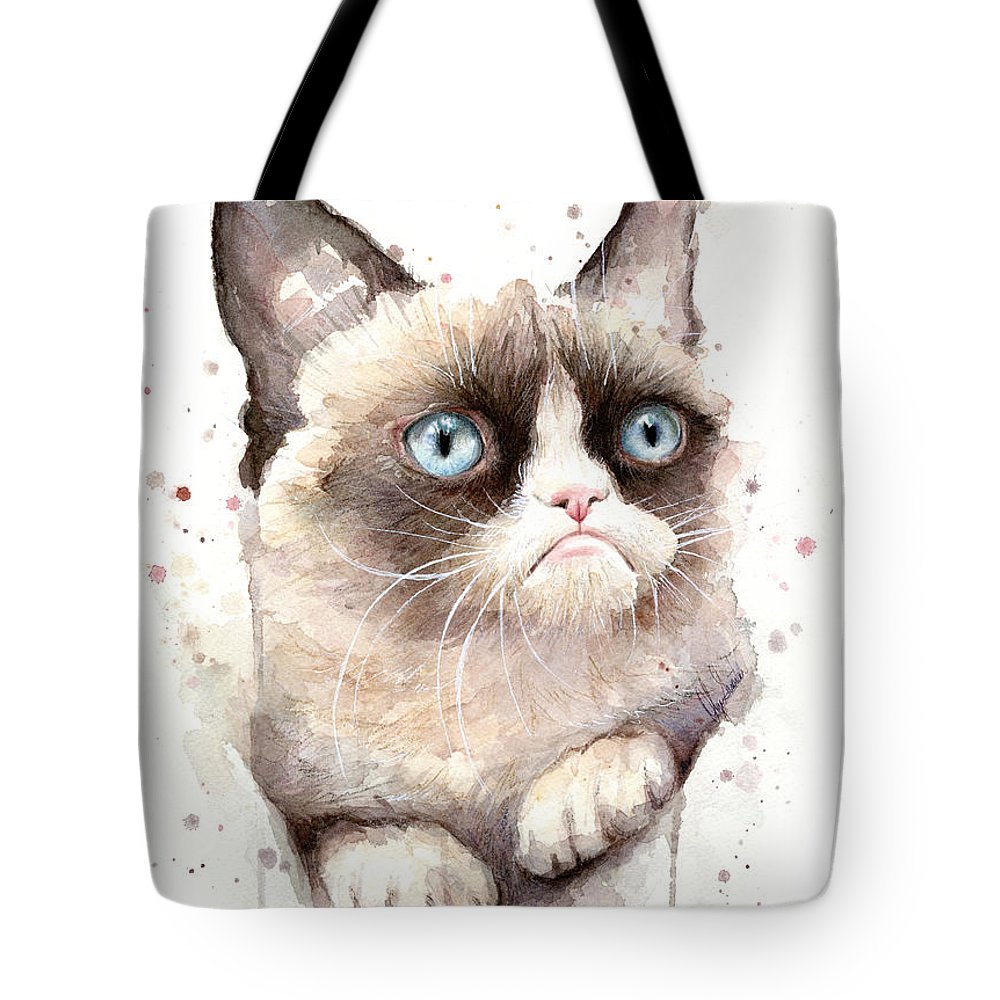1000x1000 Grumpy Cat Watercolor Tote Bag For Sale By Olga Shvartsur - Grumpy Cat Watercolor