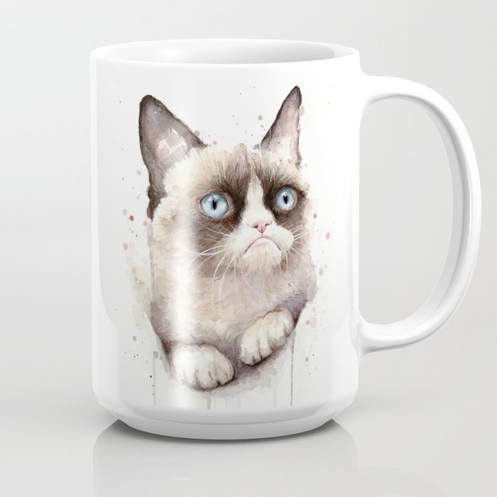 700x700 Grumpy Watercolor Cat Animals Meme Geek Art Coffee Mug By Olechka - Grumpy Cat Watercolor