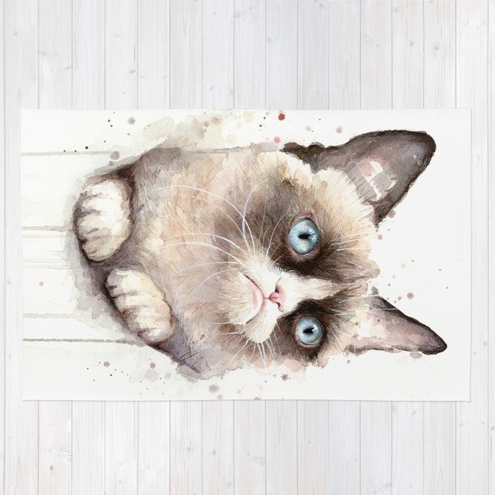 700x700 Grumpy Watercolor Cat Animals Meme Geek Art Rug By Olechka Society6 - Grumpy Cat Watercolor