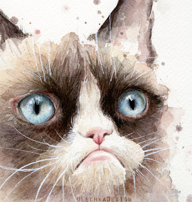 670x703 Grumpy Watercolor Cat Olechka Design - Grumpy Cat Watercolor