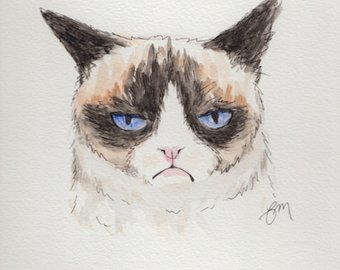 340x270 Original Galloping Horse Watercolor Painting Portrait 9x12 - Grumpy Cat Watercolor