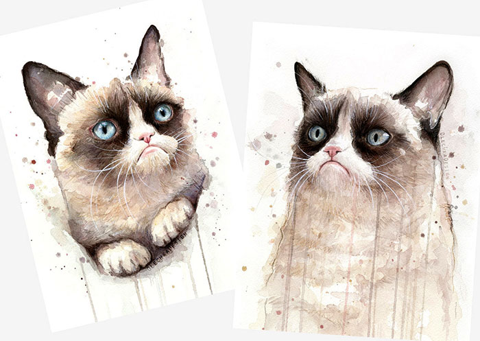 700x497 Grumpy Cat Watercolor Set Of 2 Print - Grumpy Cat Watercolor
