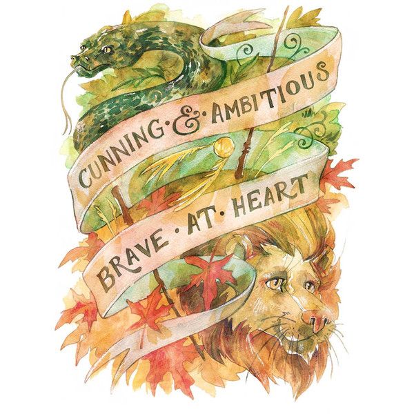 600x600 Slytherin Gryffindor Watercolor Illustration 8 X 10 Colorful - Gryffindor Watercolor