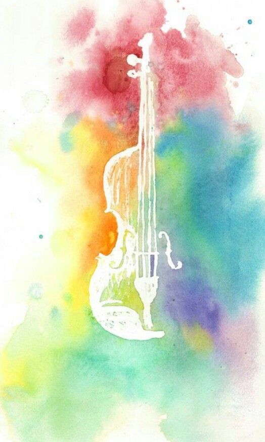 524x873 Watercolor Violin Silhouette Colorful Rainbow Instrument Print In - Guitar Brand Watercolor Paint