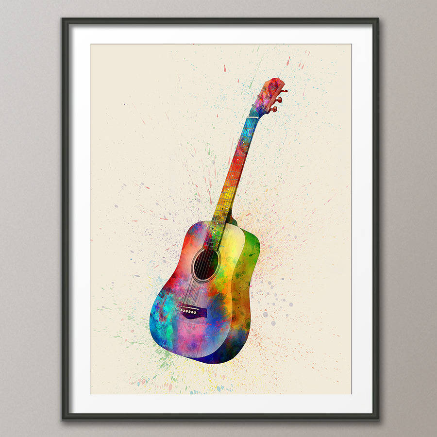 900x900 Acoustic Guitar Watercolour Abstract Art Print By Artpause - Guitar Brand Watercolor Paint