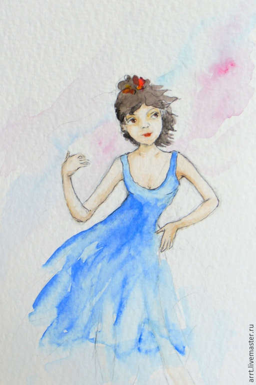 512x768 Dancing Girl And Guitar Watercolor 10kh15 Shop Online On - Guitar Watercolor