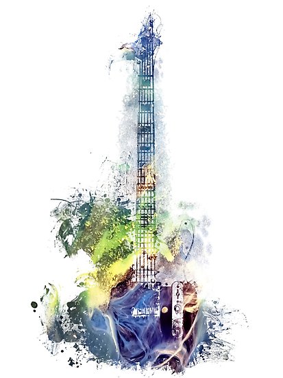 413x550 Electric Guitar Watercolor Blue Yellow Photographic Prints By - Guitar Watercolor