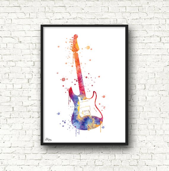 570x577 Guitar Watercolor Music Poster Wall Decoration Deco Room Etsy - Guitar Watercolor