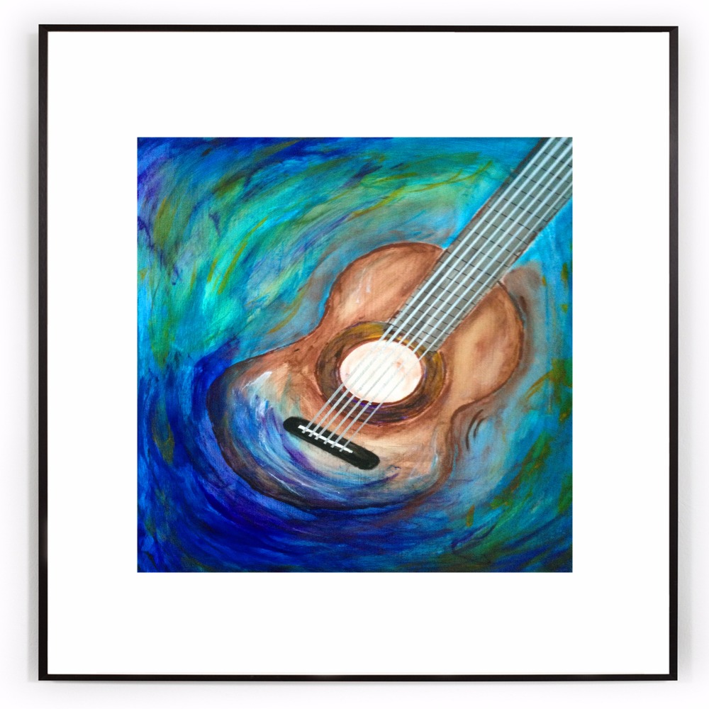 1000x1000 Part Of Guitar Watercolor Canvas Art Print Painting Poster Wall - Guitar Watercolor