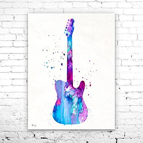 500x500 Guitar Watercolor Print, Guitar Art, Music Art - Guitar Watercolor