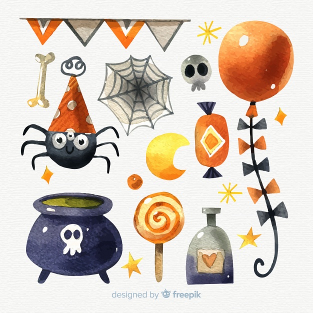 626x626 Halloween Watercolor Elements Collection Vector Free Download - Halloween Watercolor
