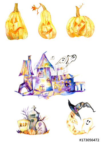 353x500 Halloween Watercolor Illustration, Dark Castle With Ghosts, Evil - Halloween Watercolor