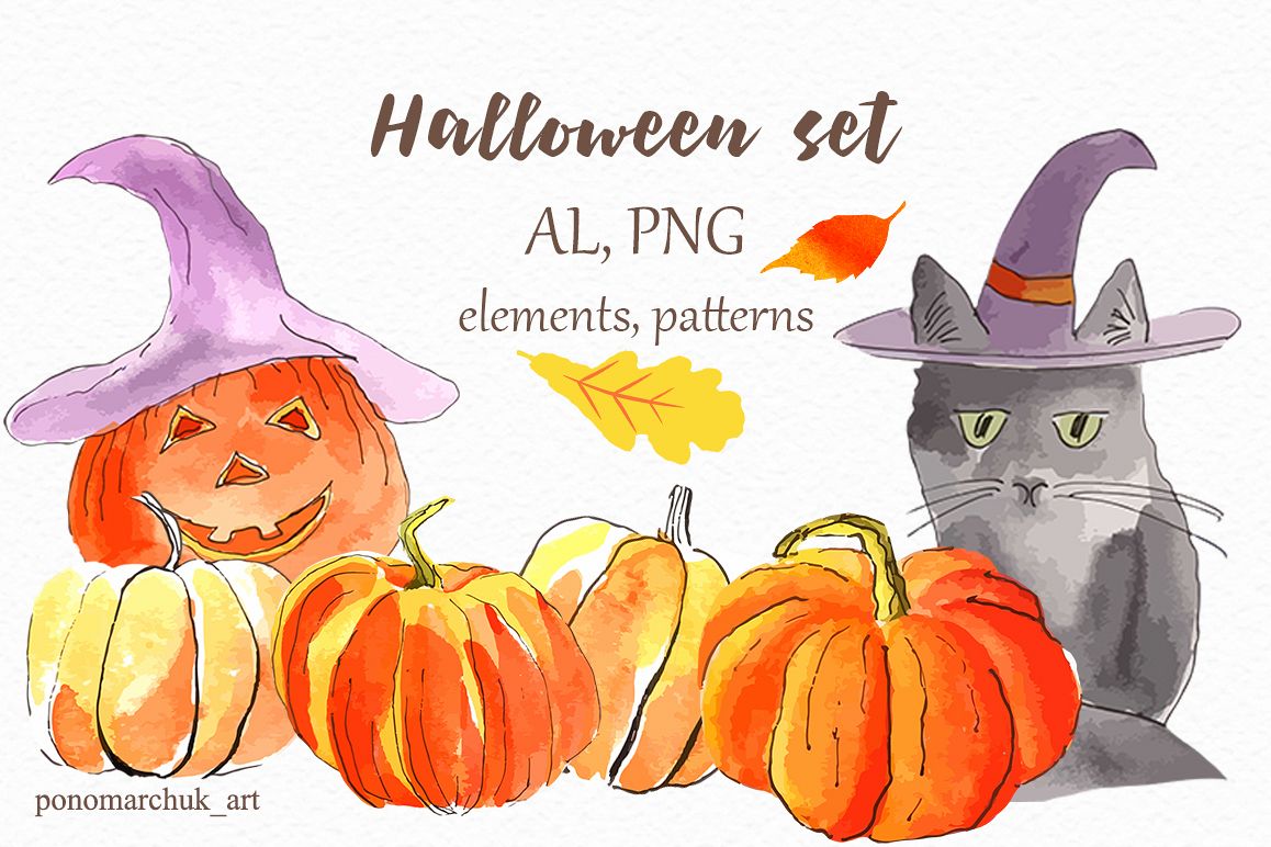 1158x772 Halloween Watercolor Set. Vector - Halloween Watercolor