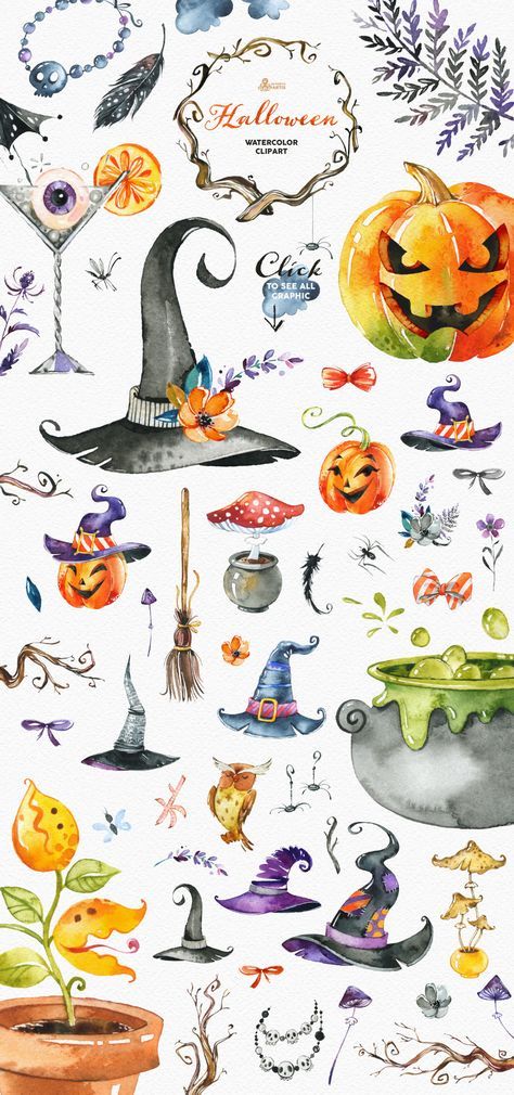 474x1010 Halloween. Watercolor Collection By Octopusartis On - Halloween Watercolor