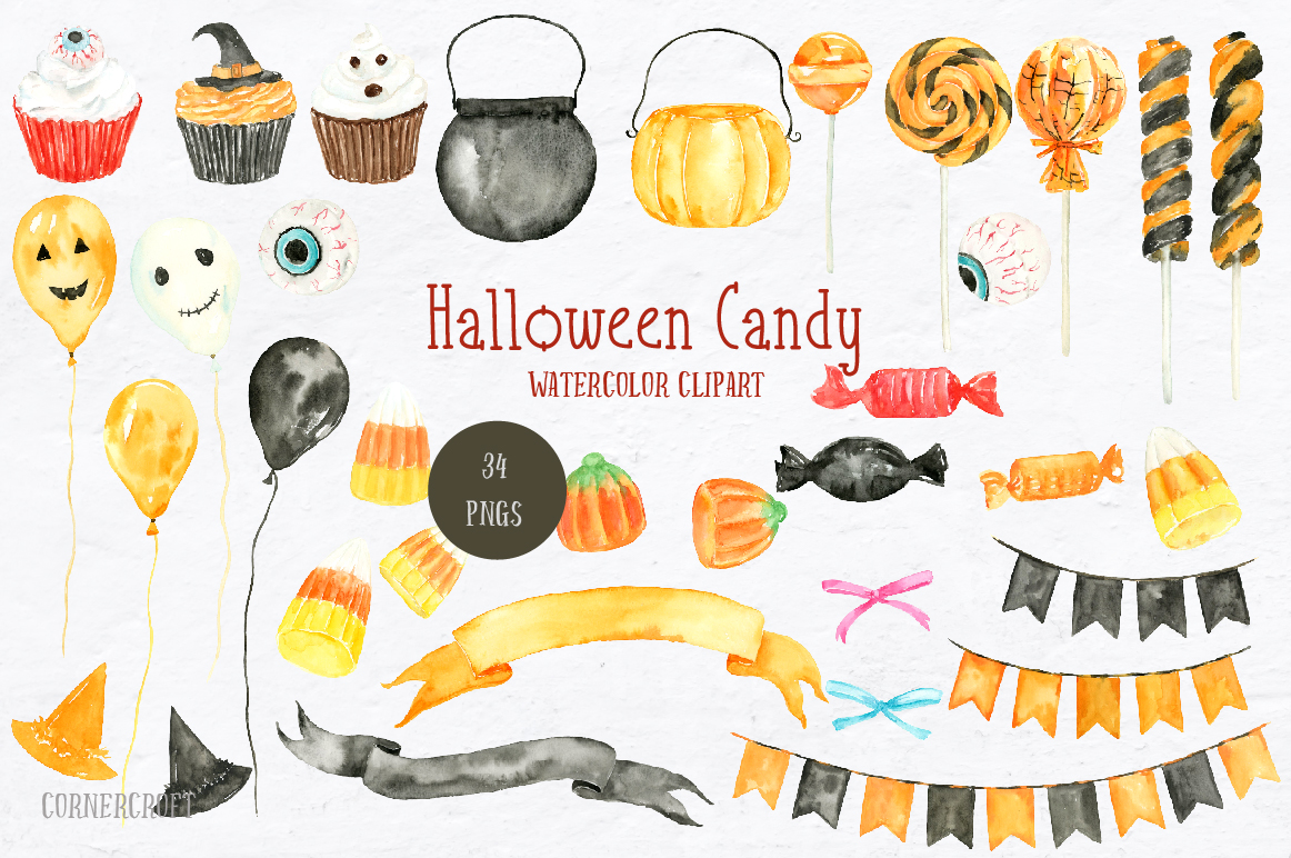 1162x772 Watercolor Halloween Candy By Cornercroft - Halloween Watercolor