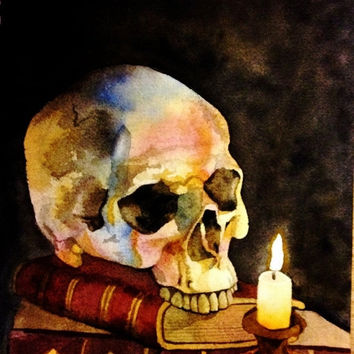354x354 Halloween Decor. Watercolor Skull. From Catladywatercolors - Halloween Watercolor Paintings