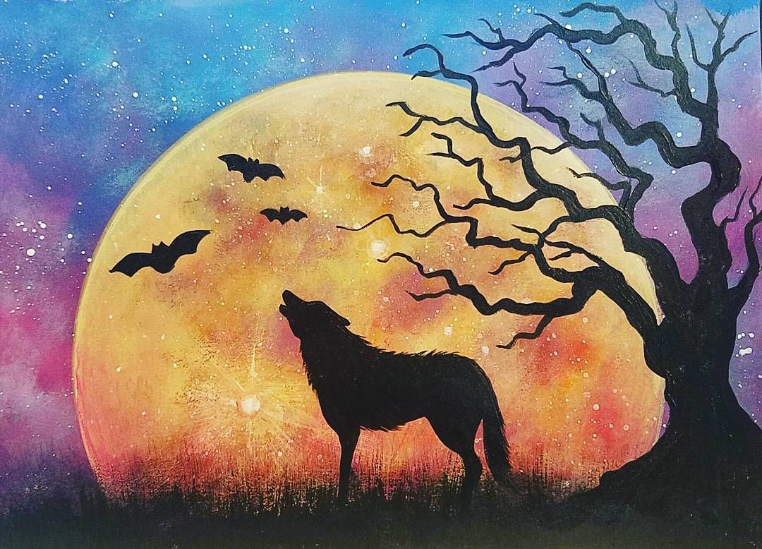 1080x778 Halloween Night Sky - Halloween Watercolor Paintings