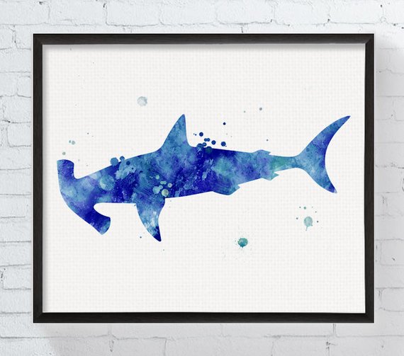 570x503 Hammerhead Shark Art Print Hammerhead Shark Watercolor Shark Etsy - Hammerhead Shark Watercolor