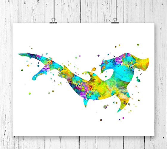 560x500 Hammerhead Shark Watercolor Fine Art Print, Poster - Hammerhead Shark Watercolor