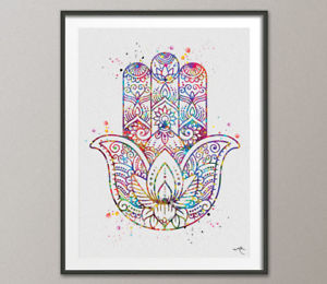 300x260 Hamsa Hand Watercolor Print Evil Eye Wall Art Poster Wedding Gift - Hamsa Hand Watercolor