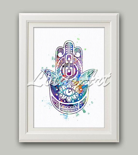 570x641 Hamsa Hand Watercolor Print Protective Hand Art Poster Wall - Hamsa Hand Watercolor