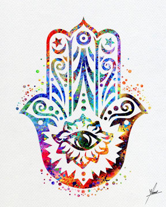 576x720 Hamsa Hand Watercolor Illustrations Art Print Poster Handmade Wall - Hamsa Hand Watercolor