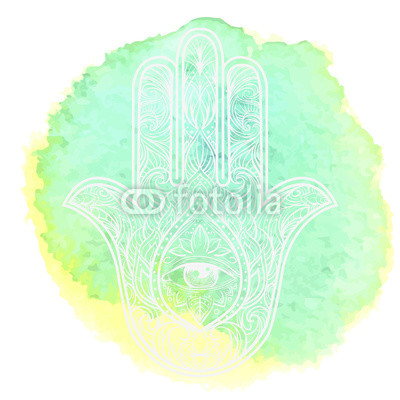 400x400 Hand Drawn Ornate Amulet Hamsa Hand Of Fatima. Ethnic Amulet - Hamsa Hand Watercolor