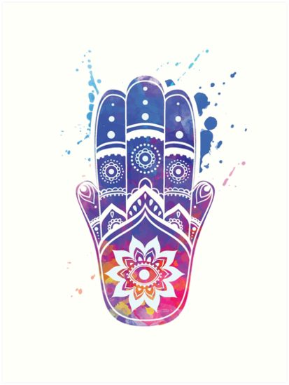 413x549 Namaste Watercolor Hamsa Hand Art Prints By Magneticmama Redbubble - Hamsa Hand Watercolor