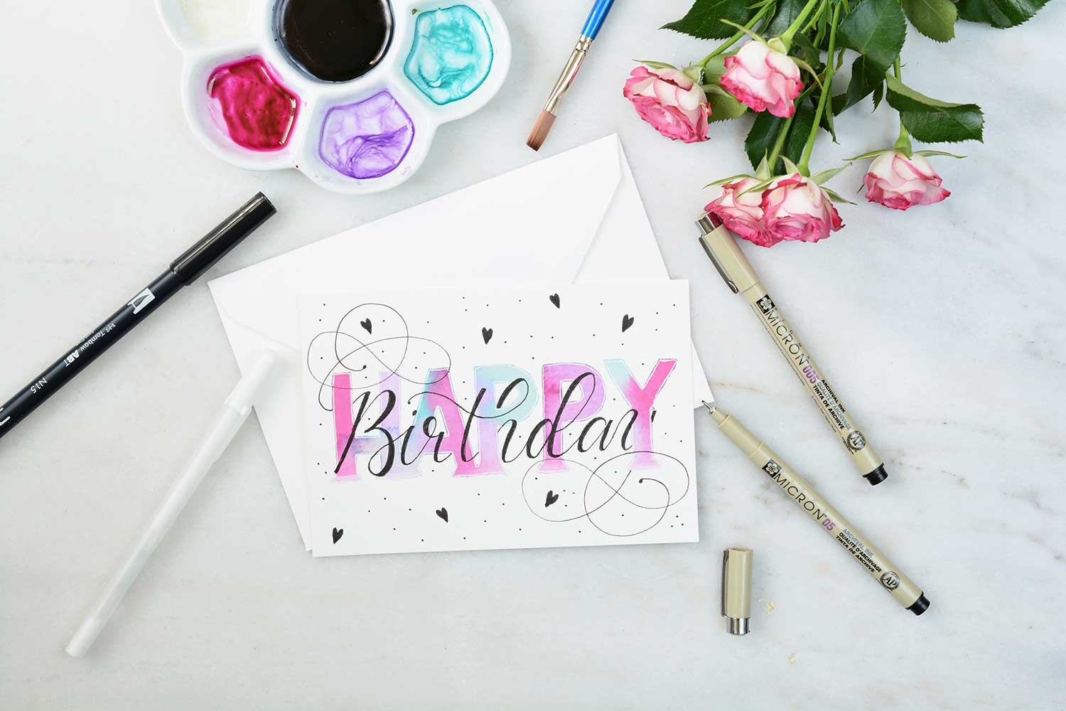 1500x1000 Papierliebe Katja Haas Handlettering Watercolor Happy Birthday - Hand Lettering Watercolor