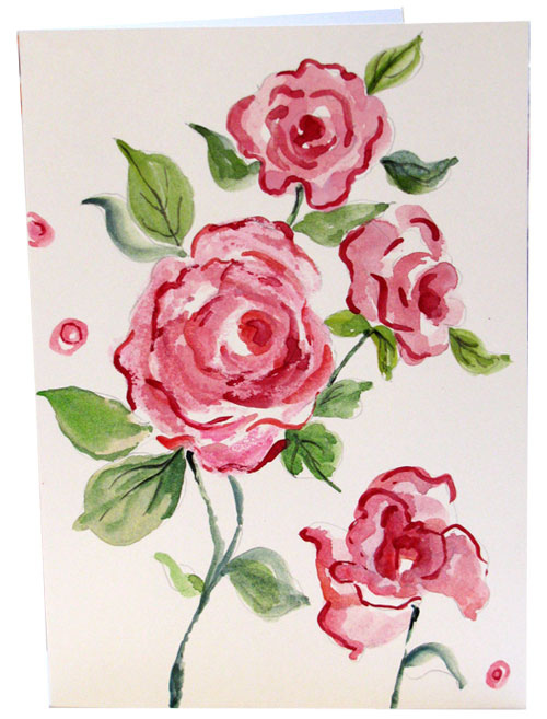 500x657 Hand Painted Rose Watercolor Greeting Cards Pink Roses - Hand Painted Watercolor Greeting Cards