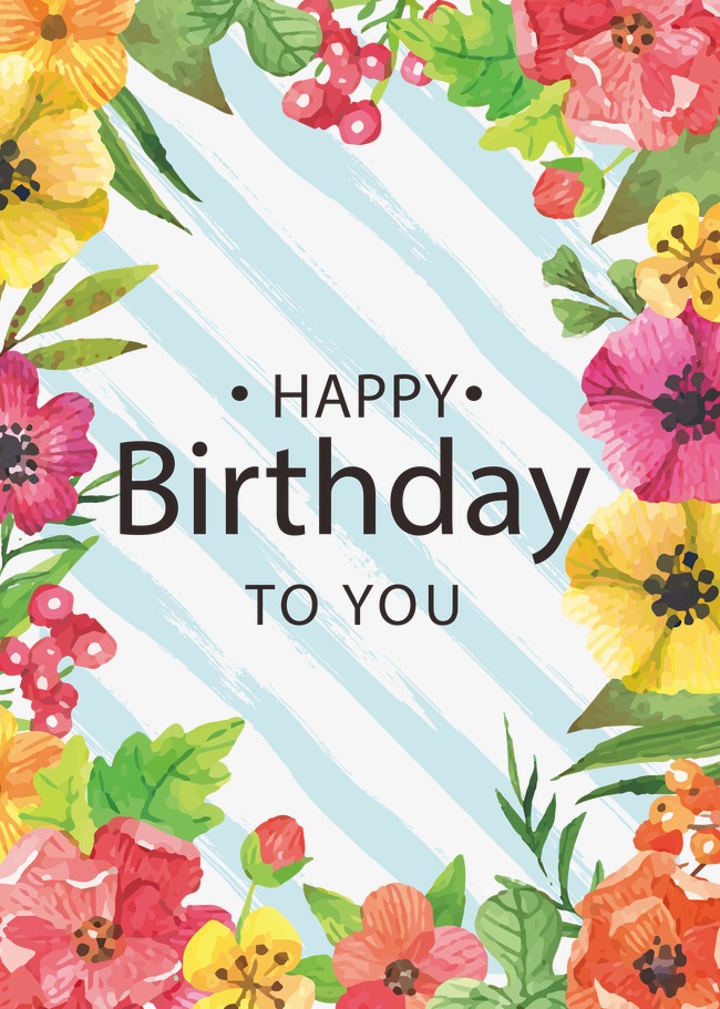 650x911 Hand Painted Watercolor Flower Birthday Card, Watercolor Clipart - Hand Painted Watercolor Greeting Cards