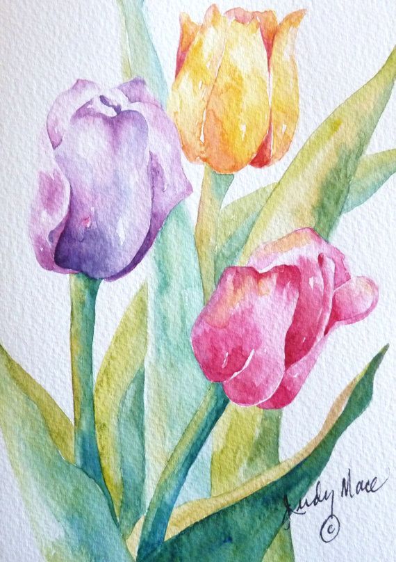 570x808 Hand Painted Tulips Watercolor Greeting Card Nature - Hand Painted Watercolor Greeting Cards