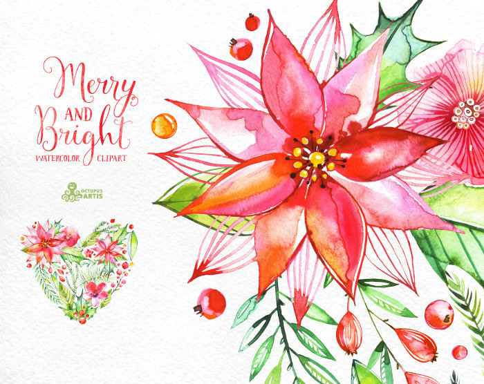 700x556 Merry And Bright. Watercolor Bouquets And Wreaths, Hand - Hand Painted Watercolor Greeting Cards