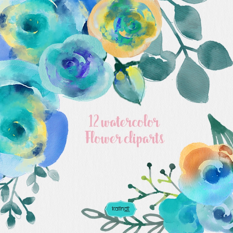 800x800 Watercolor Flowers, Watercolor Cliparts, Hand Painted Watercolor - Hand Painted Watercolor Greeting Cards