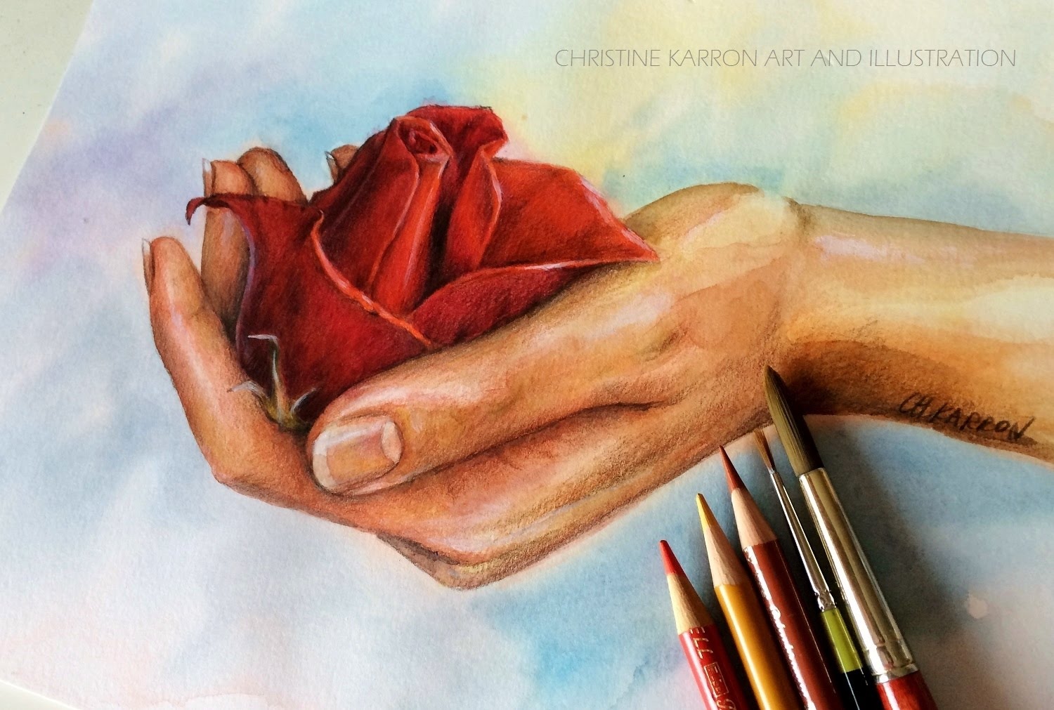 1500x1011 Watercolor And Colored Pencils Rose Hand Speed Painting By Ch - Hand Watercolor