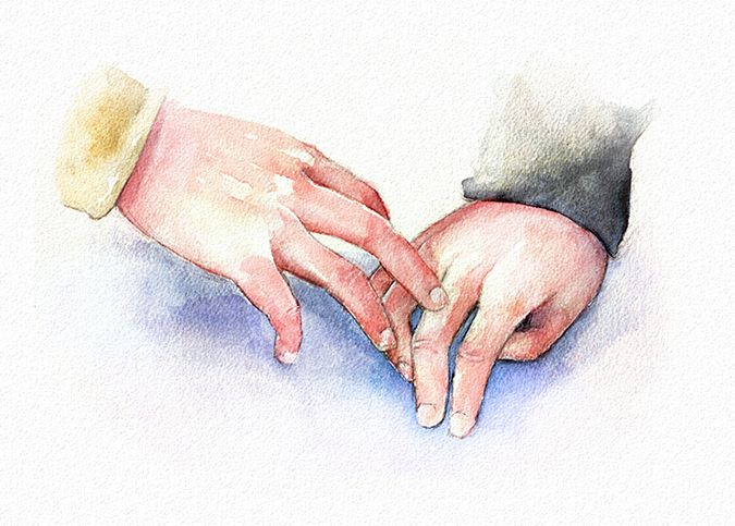 675x483 The Touch - Hand Watercolor