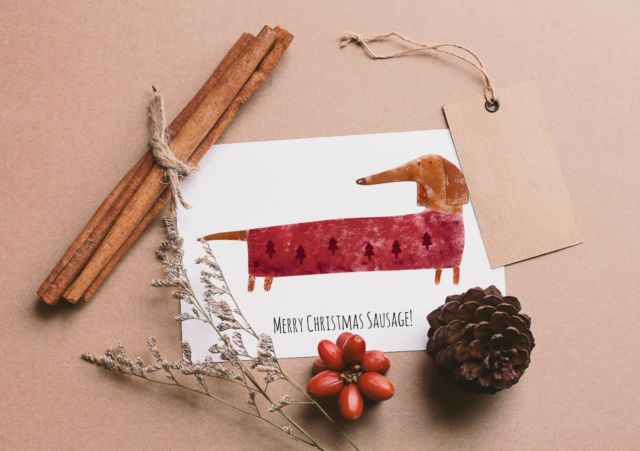640x451 Cute Handmade Watercolour Dachshund Christmas Card Sausage Dog Ebay - Handmade Watercolor Christmas Cards