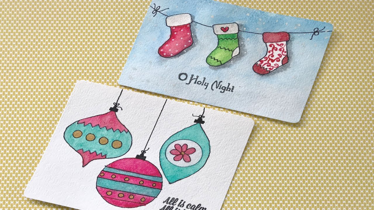 1280x720 Handmade Watercolor Christmas Card Part 2 ( Winter Socks Amp Baubles - Handmade Watercolor Christmas Cards