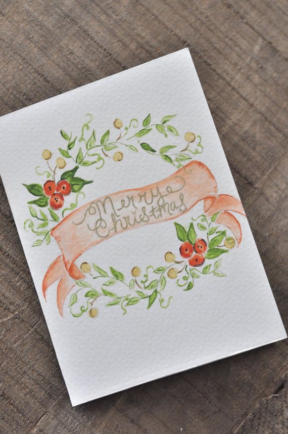 570x858 Handmade Watercolor Greeting Card Print. Cards Are Hand Cut And - Handmade Watercolor Christmas Cards