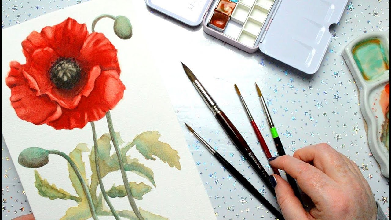 1280x720 Painting A Watercolor Poppy With Handmade Watercolors - Handmade Watercolor Paint