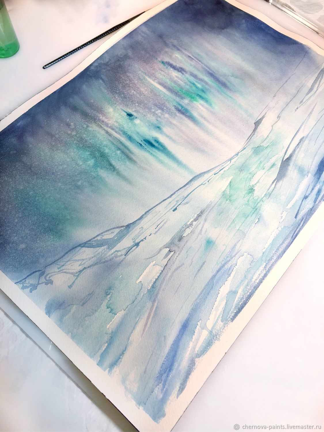 1125x1500 Watercolor Painting Aurora Borealis Shop Online On Livemaster - Handmade Watercolor Paint