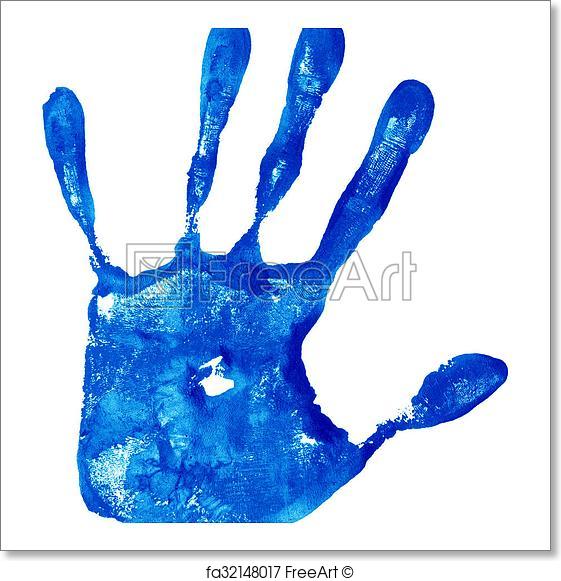 561x581 Free Art Print Of Handprint. Blue Hand Print On A White Freeart - Handprint Watercolor